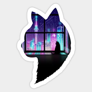 Cat looking at the city, Tranquility Sticker